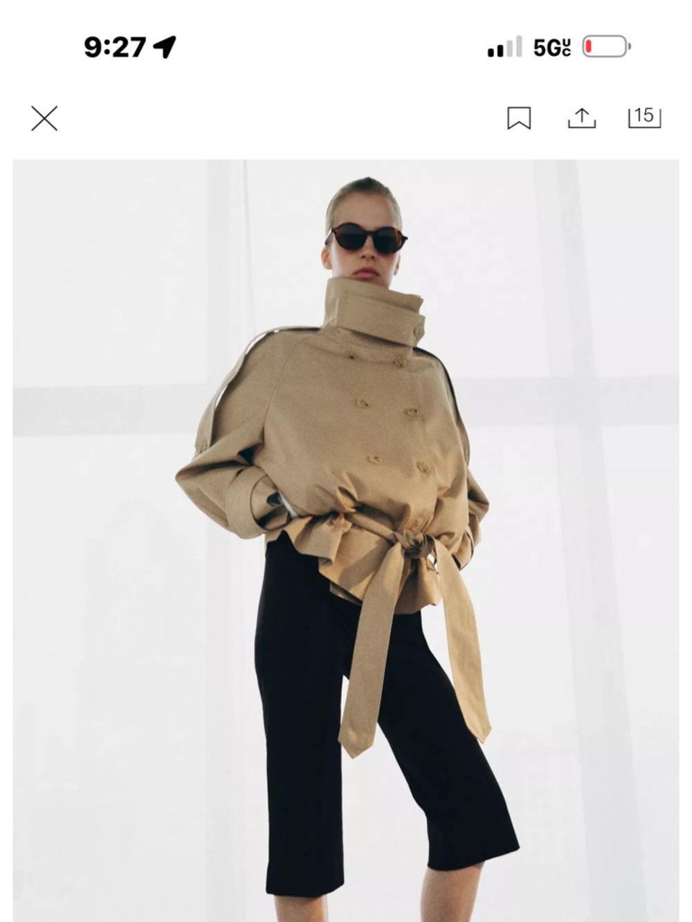 Zara Tan Cropped Trench Coat with Tie Waist